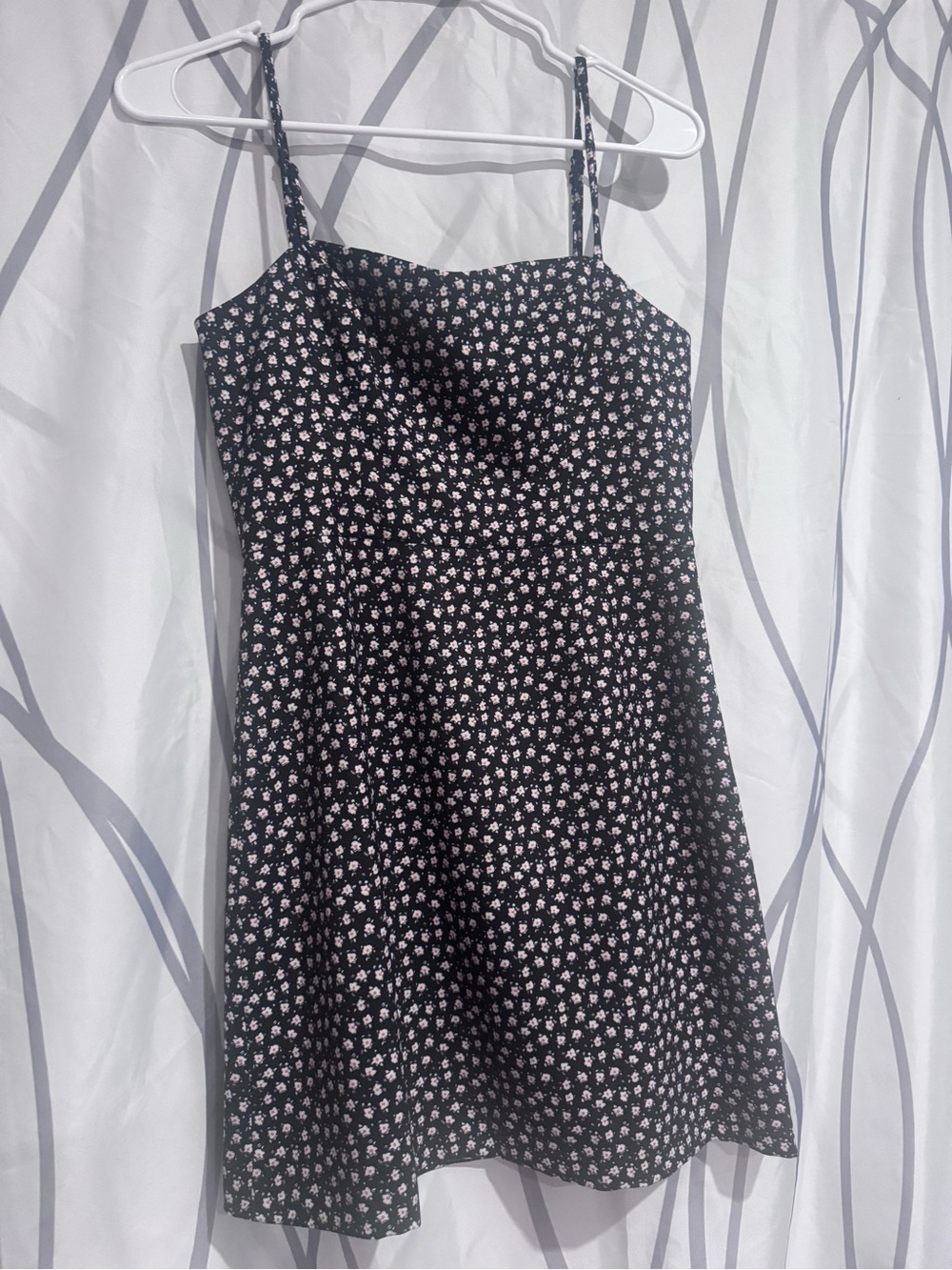 French Connection Black Mini Dress with White Floral Print